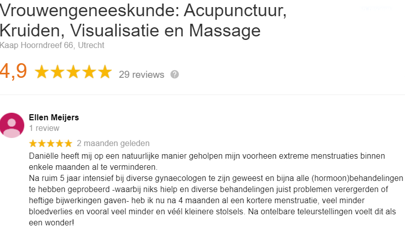 Menstruatie stolsels verkleinen & minder pijn met de juiste voeding 3 Recensie Google - Ellen Meijers